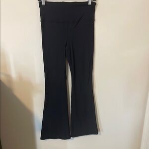 Athleta Black Flare ribbed leggings.